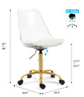 Echoworld Clear Rolling Chair, Armless Desk Chair with Golden Feet Swivel Molded Plastic Shell Adjustable Home Office Chair with Wheels, Clear