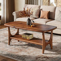 Fimind Solid Wood Coffee Table, 47.24" Mid - Century Modern Rectangle Center Table with 2 - Tier Storage Shelf for Living Room, Small Space