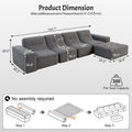144" Oversized Modular Sectional Sofa, Deep Seat Chenille Cloud Couch with Chaise, L - Shaped Sparkling 5 Seat Sofa Couch for Living Room, Black