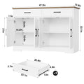 Hiphuta 47"farmhouse Sideboard Storage Cabinets with 4 Doors & 2 Drawers, Coffee Bar with Brown Top for Living Room, White