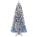 6/7/8/9 FT Pre-Lit Christmas Tree, Blue Hinged Xmas Tree with Frosted PVC Tips, Warm White LED Lights, 8 Modes & Folding Stand for Holiday Decor