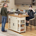 Uforic Kitchen Island Cart with Power Outlets, Kitchen Storage Trolley Cart with Storage Shelves & Drawers, Off - White