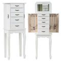 Standing Jewelry Armoire Cabinet with Flip Top Mirror, 4 Drawers, 2 Side Doors & Necklace Hooks, Vintage Wood Jewelry Storage Organizer Chest