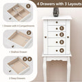 Standing Jewelry Armoire Cabinet with Flip Top Mirror, 4 Drawers, 8 Necklace Hooks & 2 Side Doors, Jewelry Storage Organizer Chest for Bedroom