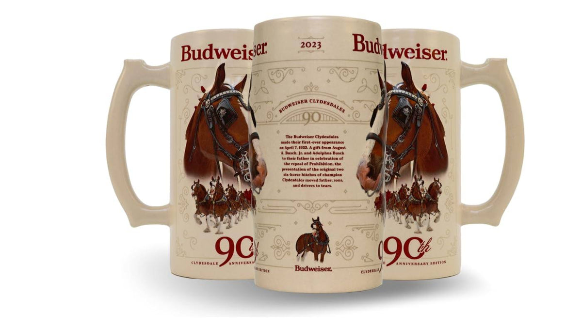 Budweiser 2023 90th Anniversary Limited Edition Collectors Series #44 Clydesdale Holiday Stein - Ceramic Beer Mug - Christmas Gift for Men, Father,