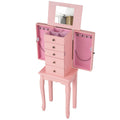 Standing Jewelry Armoire Cabinet with Flip Top Mirror, 4 Drawers, 8 Necklace Hooks & 2 Side Doors, Jewelry Storage Organizer Chest for Bedroom