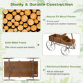 Rustic Wooden Wagon Planter, Decorative Garden Flower Cart with Metal Wheels & Adjustable Handle, Large Raised Bed Plant Stand for Patio Yard