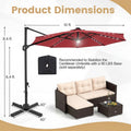 10FT Cantilever Patio Umbrella w/ 36 Solar LED Lights, 360° Rotation Offset Hanging Umbrella, Easy Tilt, 8 Sturdy Ribs, Sun Shade for Yard Pool