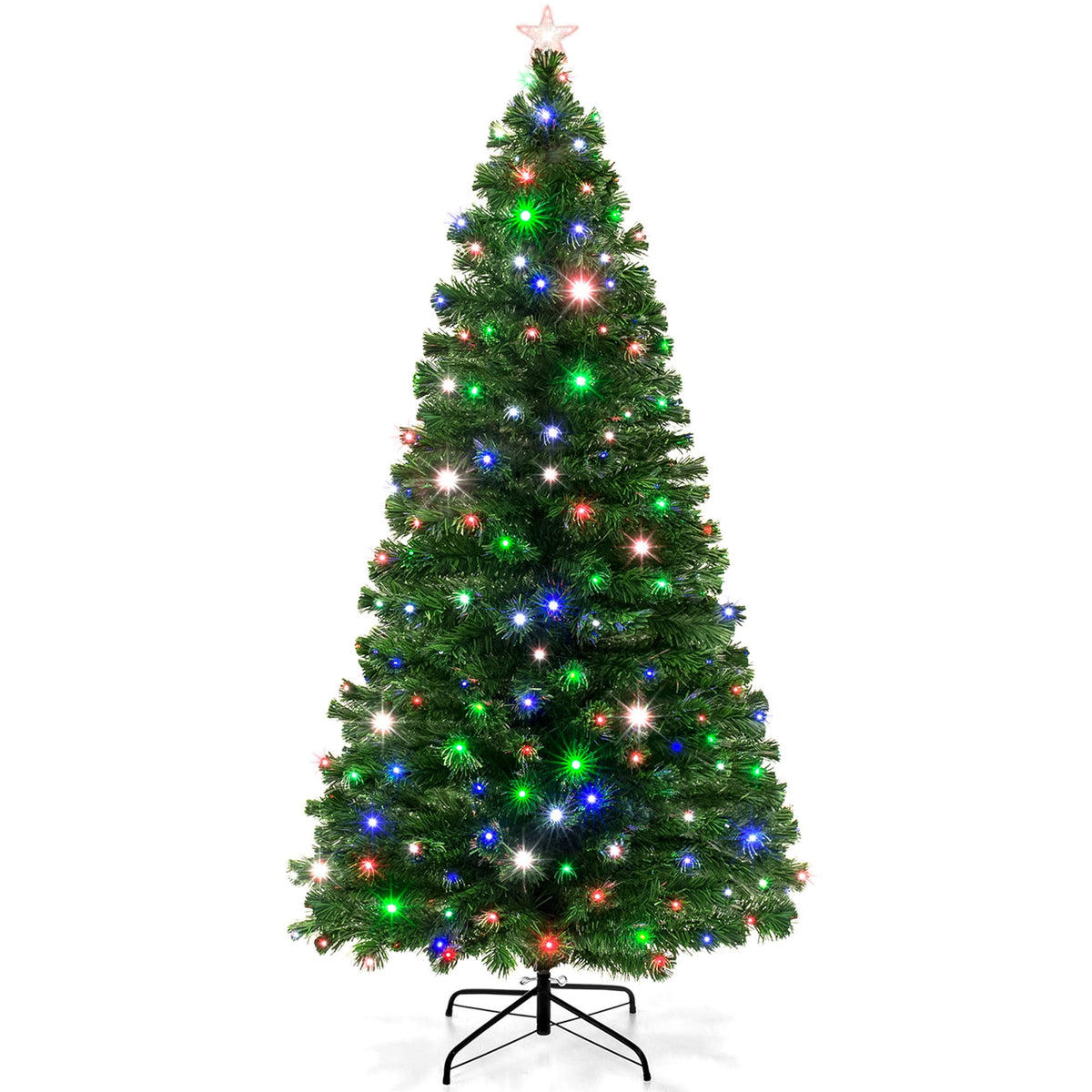 Best Choice Products Pre-Lit Fiber Optic Artificial Christmas Pine Tree with 280 Lights and Stand, Green, 7'
