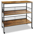 Behost 3 - Tier Rolling Cart Microwave Stand with 10 Hooks, Coffee Bar Kitchen Storage Rack Organizer, Rustic Brown