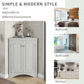 Home Floor Corner Cabinet with Adjustable Shelves and Two Doors, Triangle Bathroom Storage Cabinet, Modern Style Freestanding Floor Cabinet for Kitchen, Living Room and Hall, Oak