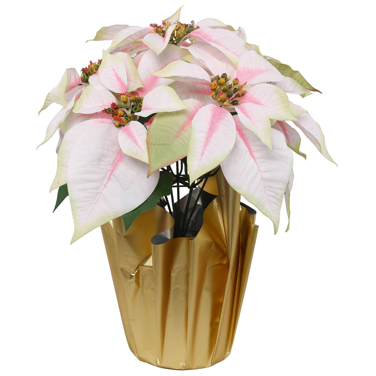 15.5" Pink & White Poinsettia in Gold Wrapped Pot by Ashland -Christmas Decorations