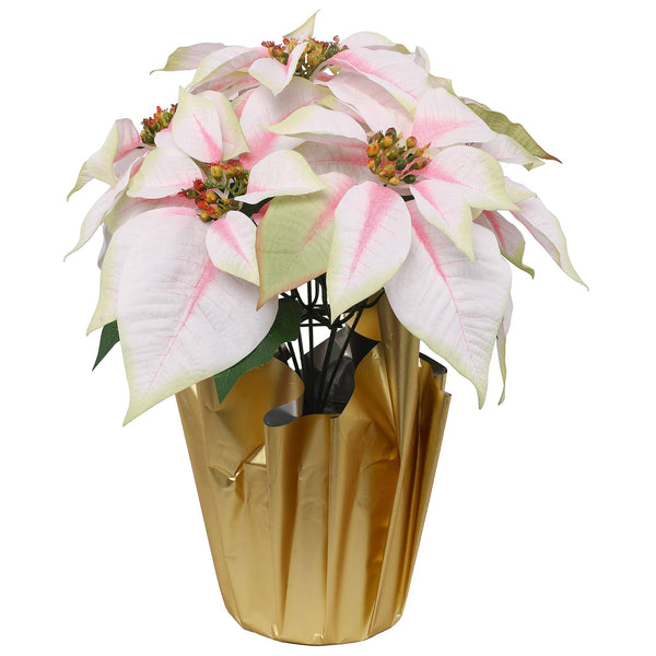 15.5" Pink & White Poinsettia in Gold Wrapped Pot by Ashland -Christmas Decorations
