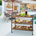 Behost 3 - Tier Rolling Cart Microwave Stand with 10 Hooks, Coffee Bar Kitchen Storage Rack Organizer, Rustic Brown