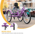 Dextrus 24 in 3 - Wheel Bike, Single Speed Adult Trike, Low Step - Through Cruiser with Front & Rear Baskets, Large Adjustable Seat with Backrest for Seniors, Men, and Women (Purple)
