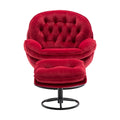 Swivel Accent Chair with Ottoman, Velvet Single Sofa Reading Chair with Metal Frame, Modern Tufted Armchair Comfy Lounge Chairs with Footrest for Living Room, Bedroom, Office, Red