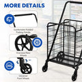 330LBS Foldable Jumbo Shopping Cart w/ 360° Rolling Swivel Wheels & Double Basket, Heavy Duty Folding Utility Cart for Grocery Laundry Luggage