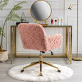 Furniture Office Chair, Artificial Rabbit Hair Makeup Vanity Chair Chair, 360 Comfy Swivel Armchair with Wheels, Modern Height Adjustable Cute Vanity Chair for Living Room Small Spaces Pink
