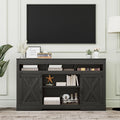 Mayincolor Farmhouse TV Stand for 65+ Inch TV, 34'' Tall Entertainment Center with Sliding Barn Doors, Rustic Wood Media Console Storage Cabinet Television Stand for Living Room, Light Grey