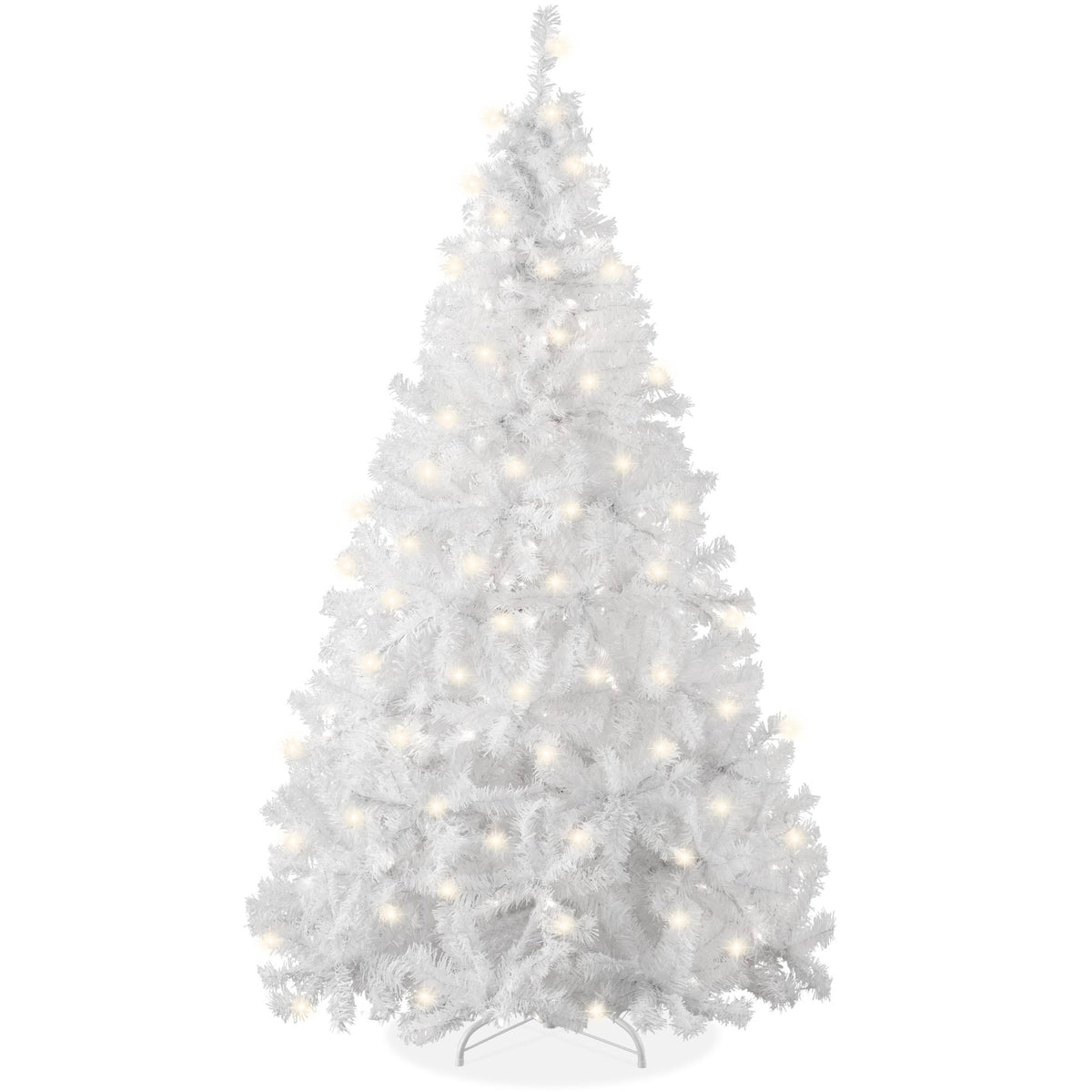 Best Choice Products 6ft Pre-Lit Premium Hinged Artificial White Christmas Pine Tree w/ 250 Lights, Stand, 1,000 Tips