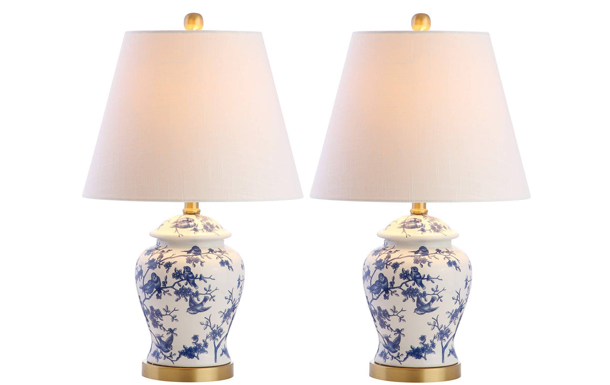 Jonathan Y Penelope 22 in. Blue/White Chinoiserie Table Lamp, Set of 2