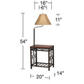Regency Hill Travata Rustic Vintage Floor Lamp with End Table 54" Tall Bronze Scrollwork Swing Arm Burlap Fabric Empire Shade for Living Room Reading