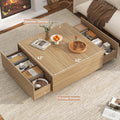 Blotout Square Coffee Table with 2 Large Drawers, 43" Mid Century Modern Coffee Table with Storage, Wood Cocktail Table Center Table with Storage for Living Room, Wood Grain