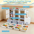 Truck-Shaped Kids Toy Storage Organizer with 11 Removable Bins, 2 Cabinets & Top Shelf, Toddler Bookshelf for Playroom & Kids Room