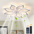 Garwarm Dimmable Ceiling Fan with Light and Remote Control, 27" Small Flush Mounted Ceiling Fan with LED Lights, APP and Remote Controlled, Modern, White
