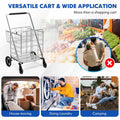 330LBS Foldable Jumbo Shopping Cart w/ 360° Rolling Swivel Wheels & Double Basket, Heavy Duty Folding Utility Cart for Grocery Laundry Luggage
