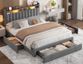 Enhomee Queen Bed Frame with 3 Storage Drawers Upholstered Queen Size Bed Frame with Headboard Noise Free Platform Bed with Metal Frame & Wood Slats Support Beige Bedroom Furniture for Adults Clothes