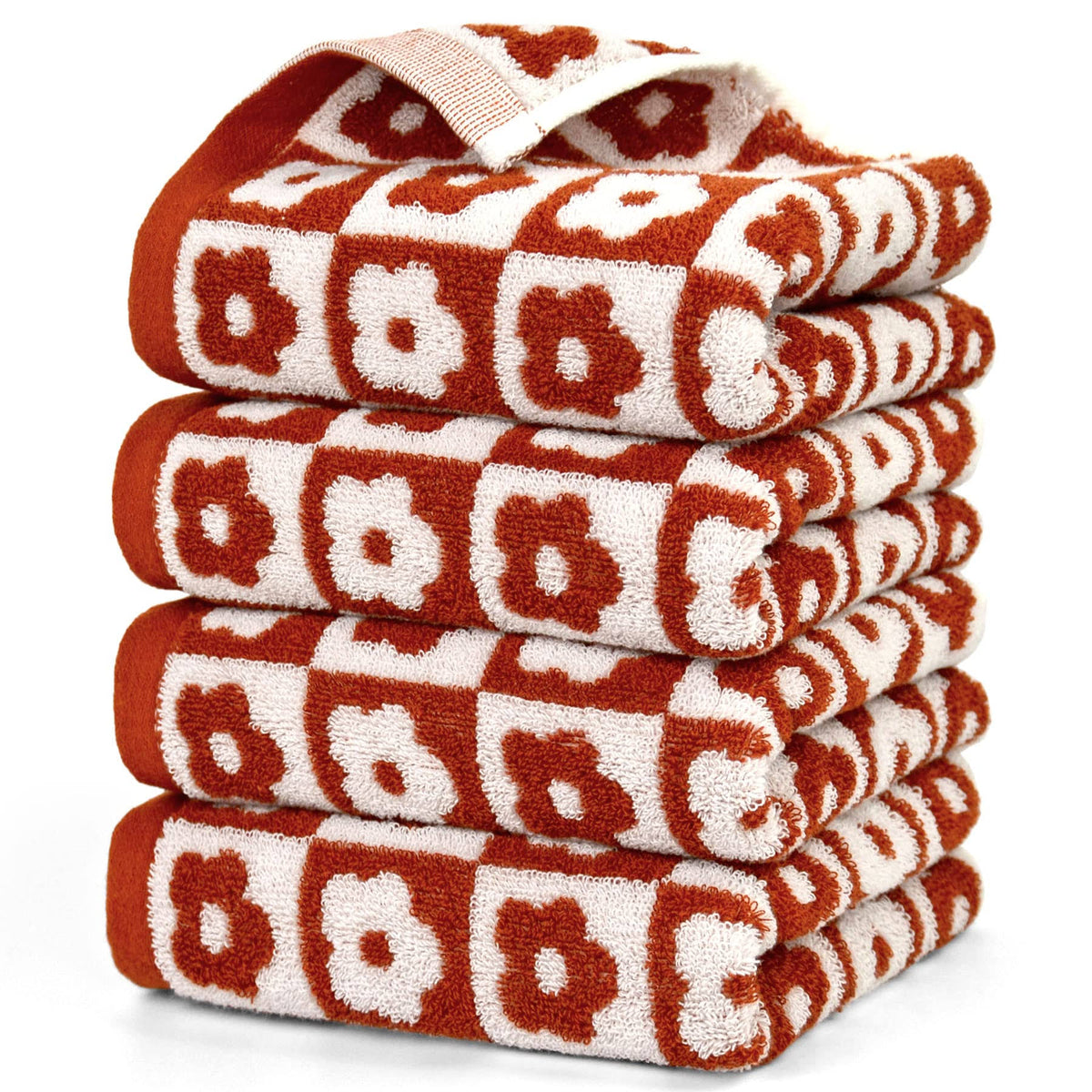 Jacquotha Checkered Floral Hand Towel Set - 4 Pack (29�� x 13��) Towels for Bathroom Spa Kitchen, Christmas Hand Towels Gifts, Bright and Durable,