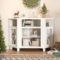 Mayincolor Farmhouse TV Stand for 65+ Inch TV, 34'' Tall Entertainment Center with Sliding Barn Doors, Rustic Wood Media Console Storage Cabinet Television Stand for Living Room, Light Grey