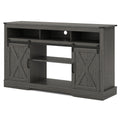 Mayincolor Farmhouse TV Stand for 65+ Inch TV, 34'' Tall Entertainment Center with Sliding Barn Doors, Rustic Wood Media Console Storage Cabinet Television Stand for Living Room, Light Grey