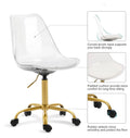 Echoworld Clear Rolling Chair, Armless Desk Chair with Golden Feet Swivel Molded Plastic Shell Adjustable Home Office Chair with Wheels, Clear