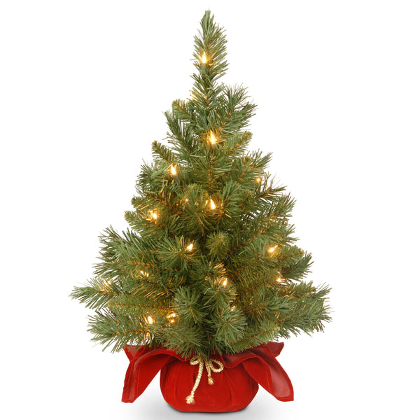 24-in. Pre-Lit Majestic Fir Artificial Christmas Tree & Red Cloth Bag, Green
