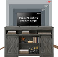 Mayincolor Farmhouse TV Stand for 65+ Inch TV, 34'' Tall Entertainment Center with Sliding Barn Doors, Rustic Wood Media Console Storage Cabinet Television Stand for Living Room, Light Grey