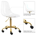 Echoworld Clear Rolling Chair, Armless Desk Chair with Golden Feet Swivel Molded Plastic Shell Adjustable Home Office Chair with Wheels, Clear
