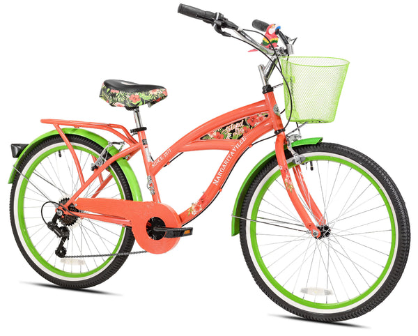 24" Island Life Multi Speed Girl'S Bike, Coral/Green