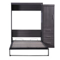 Euroco Wood Full Size Murphy Wall Bed with Wardrobe and Drawers for Living Room, Moveable Wardrobe and Drawers, Space - Saving & Easy Open and Close for Kids Teens Adults, Gray