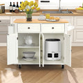 Richya Kitchen Island with Storage, Rolling Kitchen Cart with Lockable Wheels, Rubber Wood Tabletop Kitchen Island Table for Kitchen, Living Room, White