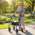 Foldable Rollator Walker with Seat & Height Adjustable Handles for Seniors, Lightweight Portable Rolling Walker w/ 8" Wheels & Storage Basket