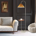 Modern Elegant with Tray Floor Lamp for Office Cafe Den Living Room Bedroom, Foot Switch and Brass/Gold Finish, Light Yellow Pleated Cloth Lampshade