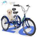 MOONCOOL Adult Tricycles with Rear Basket & Inflator, 24 26 in 7 Speed 3 Wheel Bikes, Three - Wheeled Bicycles Adult Trike with Backrest for Seniors, Women, Men