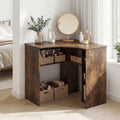 Tangkula 90-Degree Triangle Corner Desk with Charging Station & Open Storage Shelves