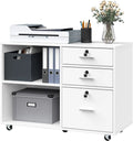 DEXTRUS 3 Drawer Wood Lateral Filing Cabinet with Locks, Printer Stand Storage File Cabinet with Shelves for Home Office, White