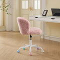 Furniture Office Chair, Artificial Rabbit Hair Makeup Vanity Chair Chair, 360 Comfy Swivel Armchair with Wheels, Modern Height Adjustable Cute Vanity Chair for Living Room Small Spaces Pink