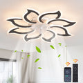 Garwarm Dimmable Ceiling Fan with Light and Remote Control, 27" Small Flush Mounted Ceiling Fan with LED Lights, APP and Remote Controlled, Modern, White