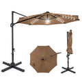 10FT Cantilever Patio Umbrella w/ 36 Solar LED Lights, 360° Rotation Offset Hanging Umbrella, Easy Tilt, 8 Sturdy Ribs, Sun Shade for Yard Pool