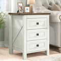 IDEALSOUL Nightstand, Bedside Table with Charging Station, Farmhouse 3 Drawer Nightstand Rustic Night Stand End Tables for Bedroom Living Room, Gray